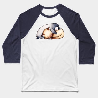 Cute Sleeping Babies - Penguin and Cat love couple Baseball T-Shirt